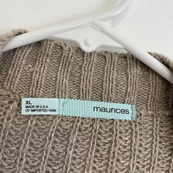 MAURICES Taupe Tan Brown Chunky Knit Notch / Split Neck Open Cardigan Sweater XL - Picture 3 of 16